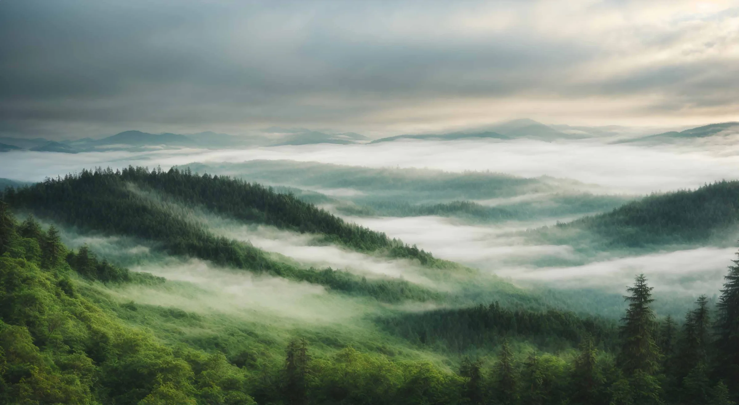 Misty forested hills